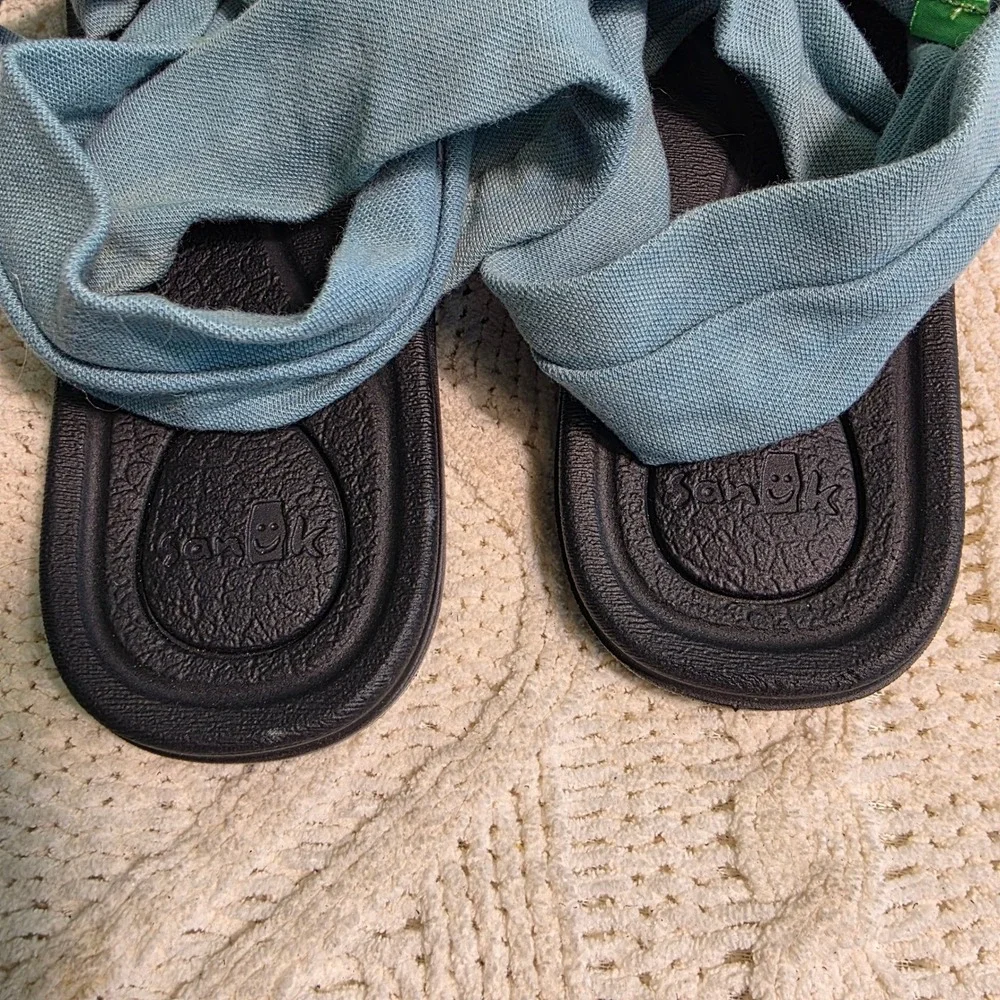 Sanuk‎ Yoga Sling 2 Sandals Blue Fabric Wrap Womens 9 Excellent